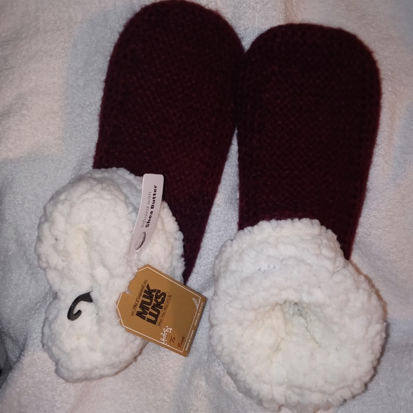 🆕MUK LUKS | SHEA INFUSED Sherpa Burgundy Knit Slipper Size Womens L-XL 8.5-11 - Picture 4 of 15